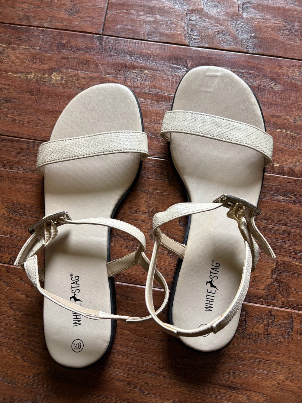 White Stag Cream Ankle-Strap Flat Sandals